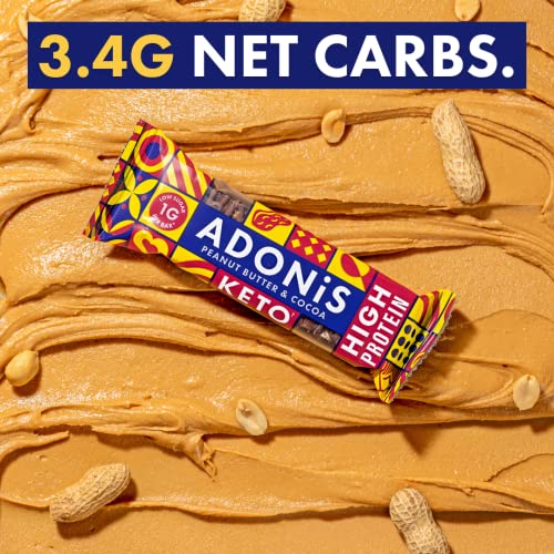 Adonis Peanut Butter & Chocolate High Protein Keto Bars (16x45g) | Vegan & Keto-Friendly | Natural Keto Snacks | Sugar Free, Palm Oil Free | Low Sugar, Low Calorie, Low Carb | Ideal for a Keto Diet