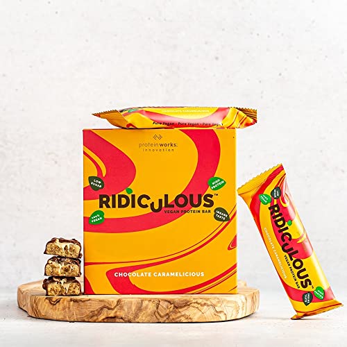 Protein Works - Ridiculous Vegan Protein Bar | Award Winning | 100% Plant Based & Palm Oil Free | High Protein | Chocolate Caramelicious | 9 Bars