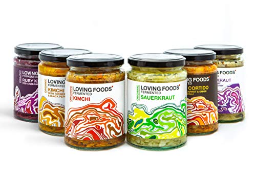 Loving Foods Award-Winning *Organic & Made in The UK* Sauerkraut & Kimchi Mixed Case (475g) Raw, Unpasteurised & Bursting with Beneficial Live Bacteria (6 x Jars - Mixed Case)