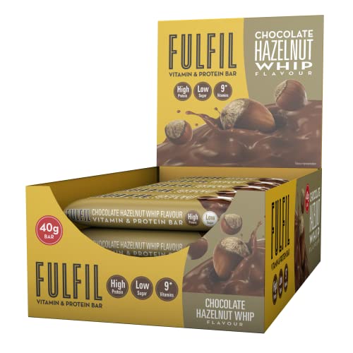 Fulfil Vitamin and Protein Bar (15 x 40 g Bars) — Chocolate Hazelnut Whip Flavour — 14 g High Protein, 9 Vitamins, Low Sugar