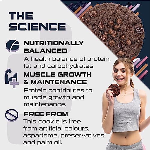 SCI-MX High Protein Double Chocolate Cookie Box - 23g protein, 2.3g sugar + 265 calories per cookie - Pack of 12 x 75 g - Low Sugar - Pre / Post Workout Snack - Suitable for Vegetarians