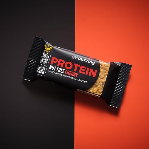 Getbuzzing High Protein Nut Free Flapjack - Cherry 55g - Healthy Snack Bars - Gym, Running, Cycling - Pure Protein Made in The UK - Pack of 12 Bars
