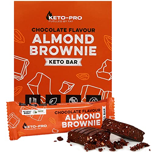 Keto-Pro Keto Bars (12 x 50g) | Low Carb Bars - 2g Net Carbs | A Big Bar with an Even Bigger Boost | Chocolate Almond Brownie Flavoured Keto Food Bar | Low Carb Protein Snacks