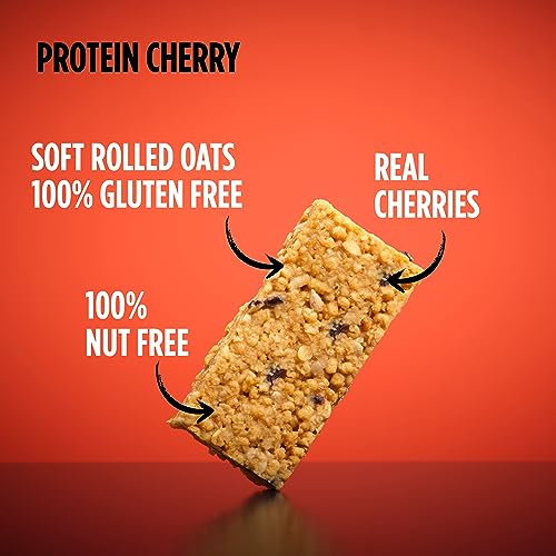 Getbuzzing High Protein Nut Free Flapjack - Cherry 55g - Healthy Snack Bars - Gym, Running, Cycling - Pure Protein Made in The UK - Pack of 12 Bars