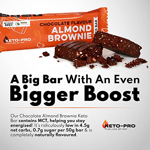 Keto-Pro Keto Bars (12 x 50g) | Low Carb Bars - 2g Net Carbs | A Big Bar with an Even Bigger Boost | Chocolate Almond Brownie Flavoured Keto Food Bar | Low Carb Protein Snacks