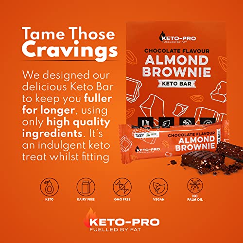 Keto-Pro Keto Bars (12 x 50g) | Low Carb Bars - 2g Net Carbs | A Big Bar with an Even Bigger Boost | Chocolate Almond Brownie Flavoured Keto Food Bar | Low Carb Protein Snacks
