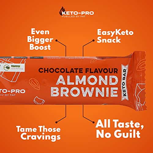 Keto-Pro Keto Bars (12 x 50g) | Low Carb Bars - 2g Net Carbs | A Big Bar with an Even Bigger Boost | Chocolate Almond Brownie Flavoured Keto Food Bar | Low Carb Protein Snacks
