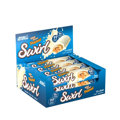 Applied Nutrition Swirl Protein Bars - High Protein, Low Sugar, On The Go Gym Snack Bar (12 Pack) (White Chocolate Peanut)