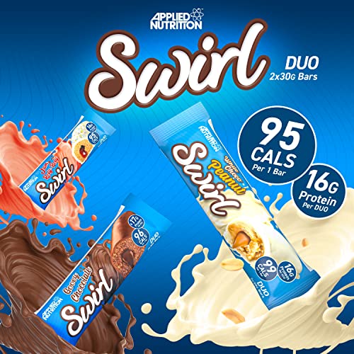 Applied Nutrition Swirl Protein Bars - High Protein, Low Sugar, On The Go Gym Snack Bar (12 Pack) (White Chocolate Peanut)