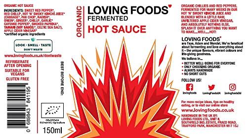 Loving Foods *Certified Organic* Hot Sauce (150ml) Raw, Unpasteurised & Bursting with Beneficial Live Bacteria