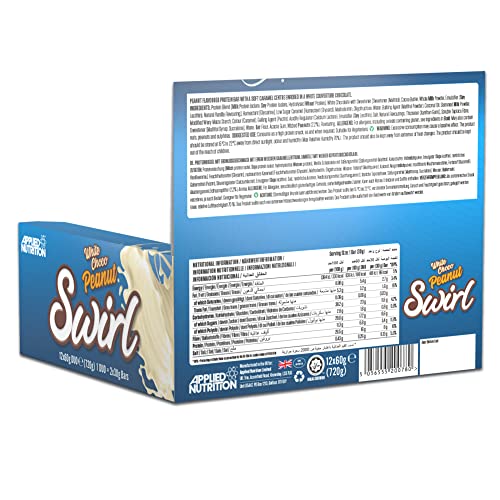 Applied Nutrition Swirl Protein Bars - High Protein, Low Sugar, On The Go Gym Snack Bar (12 Pack) (White Chocolate Peanut)