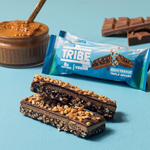 TRIBE Triple Decker Choc Peanut Protein Bars - Natural, Vegan (12 x 40g)