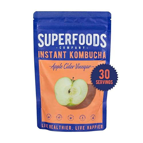 Superfoods Company - Instant Kombucha Drink Powder, Apple Cider Vinegar Flavour, Vegan Pre + Probiotic, Organic Gut Health Support (30 Servings)
