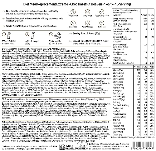 Protein Works - Diet Meal Replacement Extreme Shake | 200 Calorie Meal | High Protein Meal | Supports Weightloss | 16 Servings | Choc Hazelnut Heaven | 1kg