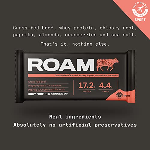 ROAM Natural Protein Bars, High Protein & Low Carb, 6-Pack