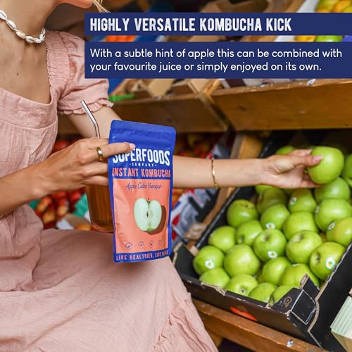Superfoods Company - Instant Kombucha Drink Powder, Apple Cider Vinegar Flavour, Vegan Pre + Probiotic, Organic Gut Health Support (30 Servings)