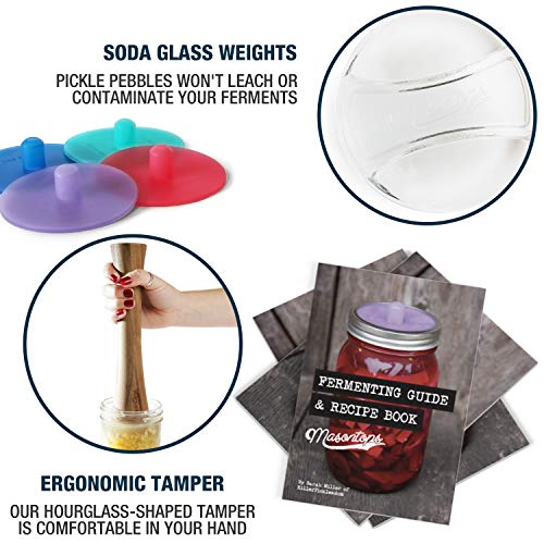 Masontops Complete Mason Jar Fermentation Kit - Easy Wide Mouth Jars Vegetable Fermenting Set - DIY Equipment Essentials