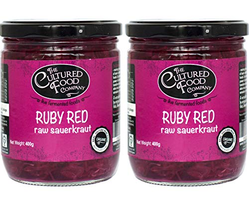 Ruby Red Sauerkraut - Organic, Raw & Unpasteurised - Traditionally Fermented - 2 x 400g Jar - by The Cultured Food Company