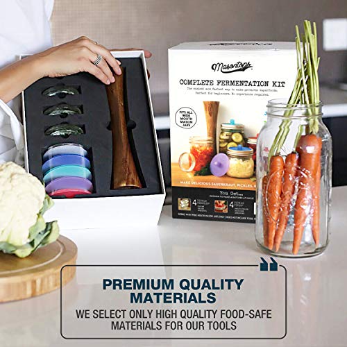 Masontops Complete Mason Jar Fermentation Kit - Easy Wide Mouth Jars Vegetable Fermenting Set - DIY Equipment Essentials