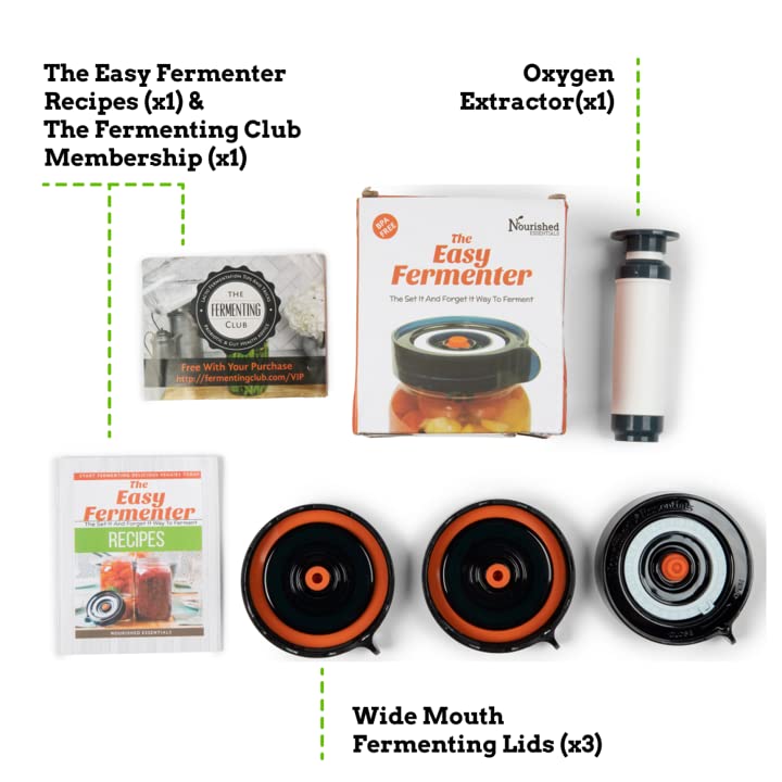 Nourished Essentials Easy Fermenter Fermentation Kit - Wide Mouth Fermenting Lid 3-Pack (Jars Not Included) - Make Sauerkraut, Kimchi, Pickles, Fermented Vegetable