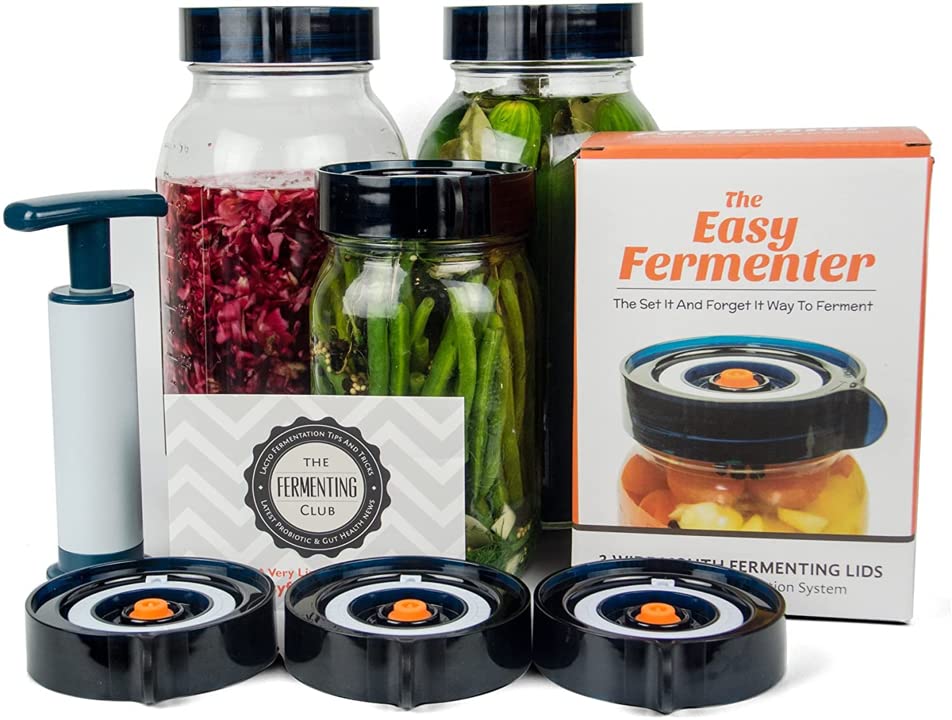 Nourished Essentials Easy Fermenter Fermentation Kit - Wide Mouth Fermenting Lid 3-Pack (Jars Not Included) - Make Sauerkraut, Kimchi, Pickles, Fermented Vegetable