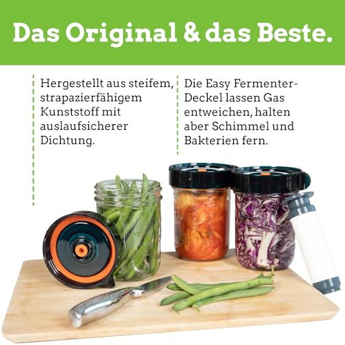 Nourished Essentials Easy Fermenter Fermentation Kit - Wide Mouth Fermenting Lid 3-Pack (Jars Not Included) - Make Sauerkraut, Kimchi, Pickles, Fermented Vegetable
