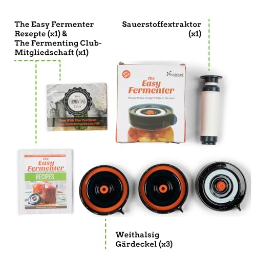 Nourished Essentials Easy Fermenter Fermentation Kit - Wide Mouth Fermenting Lid 3-Pack (Jars Not Included) - Make Sauerkraut, Kimchi, Pickles, Fermented Vegetable