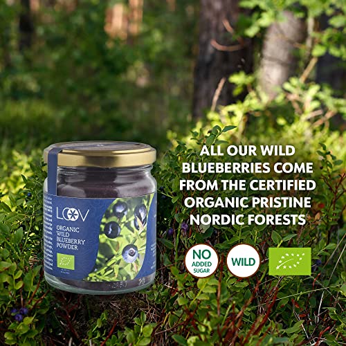 LOOV Wild Blueberry Powder Organic (Pomace Powder), Wild-Crafted from Nordic Forests, Made of Wild Bilberry Skins and Seeds Only, no Added Sugar, High in Fiber, 100 g