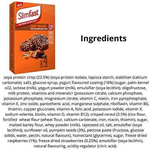 Slim Fast 16 x 60g Meal Bars - Chocolate Chip & Orange Flavors