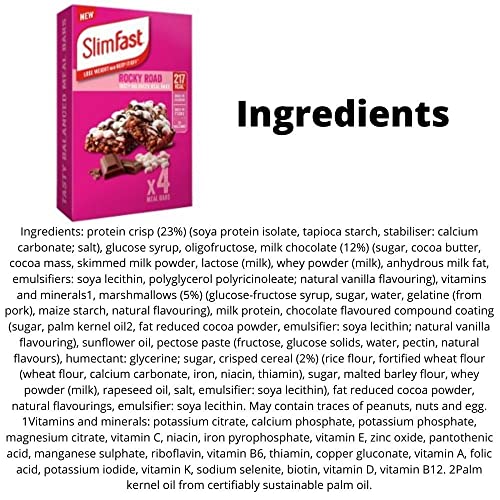 16 Pack Slim Fast Meal Bars - Choc Chip & Rocky Road, Ideal for Weight Loss