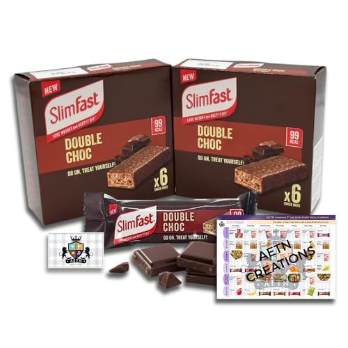 AETN Creations Slim Fast Chocolate Snack Bar 2 Boxes (12x25g) 99Kcal Sweet, Indulgent Treat On The Go with AETN Creations Fridge Magnet and Meal Planner