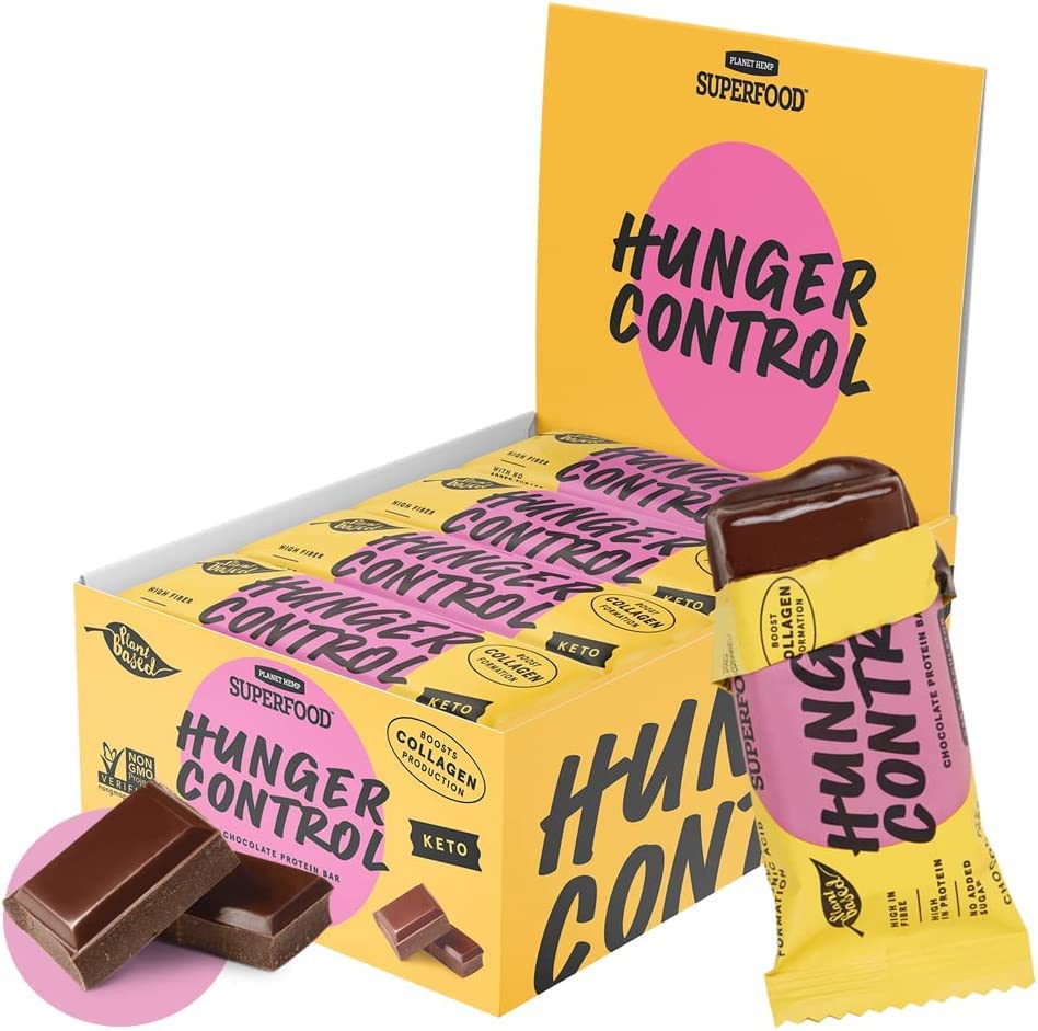 Planet Superfood Hunger Control Chocolate Flavour Protein Bar I Vegan Protein Snack I Keto Chocolate Bar for Weight Management I Zero-Sugar Added Low Carb Snacks for Lasting Energy I 12 pack