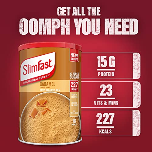 SlimFast Balanced Meal Shake, Healthy Shake for Balanced Diet Plan with Vitamins and Minerals, High in Fibre, Meal Replacement, Caramel Flavour, 16 Servings, 584 g
