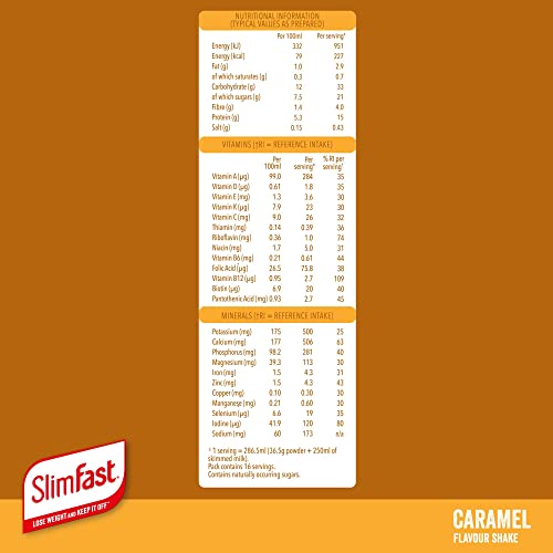 SlimFast Balanced Meal Shake, Healthy Shake for Balanced Diet Plan with Vitamins and Minerals, High in Fibre, Meal Replacement, Caramel Flavour, 16 Servings, 584 g