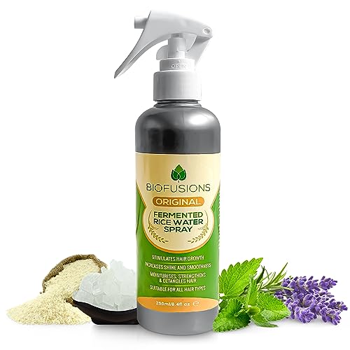 BIOFUSIONS - Fermented Rice Water Hair Spray, Supports Hair Growth, Strength & Lustre, No Chemicals or Additives, Fortified with Lavender & Peppermint Hair Growth Oil, For All Hair Types, 250 mL