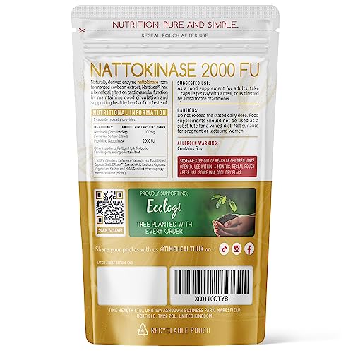 New: Nattokinase - 60 Capsules - 2000 FU / 100mg - Nattiase® Natural Fermented Soybean Extract - Enzyme from Japanese Natto - UK Made - GMP Standards - Zero Additives (60 Count (Pack of 1))