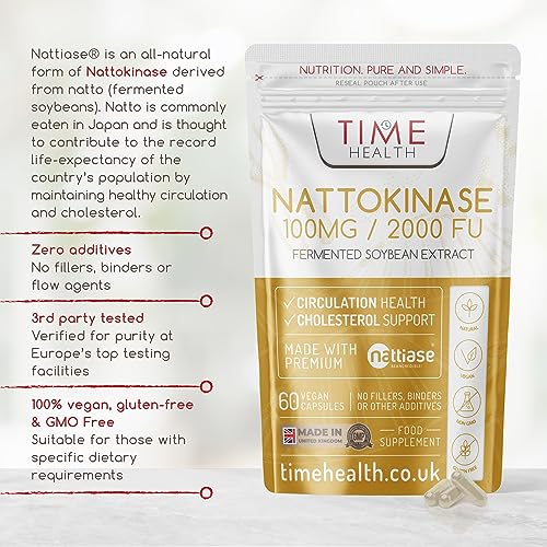 New: Nattokinase - 60 Capsules - 2000 FU / 100mg - Nattiase® Natural Fermented Soybean Extract - Enzyme from Japanese Natto - UK Made - GMP Standards - Zero Additives (60 Count (Pack of 1))