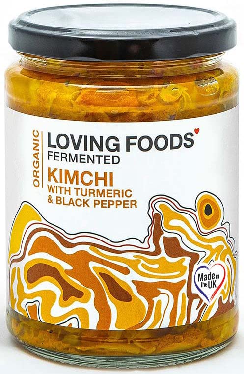 Loving Foods *Organic & Made in the UK* Turmeric & Black Pepper Kimchi (475g) Raw, Unpasteurised & Bursting with Beneficial Live Bacteria (1 x Jar)