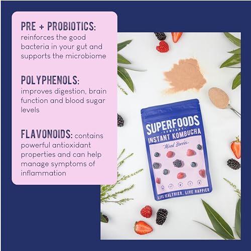 Instant Kombucha - Mixed Berries - Vegan Probiotic Drink - Gut Health Support - 30 Servings (Mixed Berries)