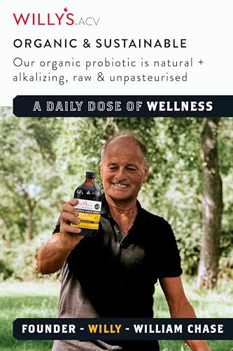 Willy's ACV Organic Live Probiotic Apple Cider Vinegar with Mother for Gut Health - Fresh Turmeric, Honey & Black Pepper (1 x 500ml), white