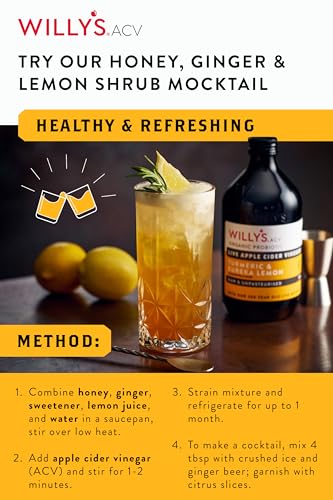 Willy's ACV Organic Live Probiotic Apple Cider Vinegar with Mother for Gut Health - Fresh Turmeric, Honey & Black Pepper (1 x 500ml), white