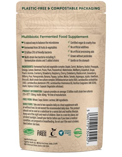 Multibiotic – Together Health – 45 Farm-Grown Fermented Foods - Multi Bacterial Strains with 13 Billion CFU – Vegan Friendly – Made in The UK – Pack of 2 - 60 Vegecaps