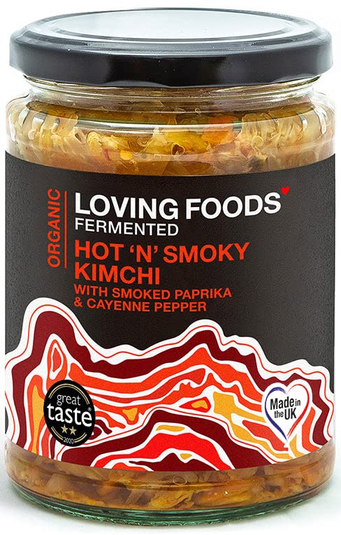 Loving Foods *Organic & Made in the UK* Hot 'n' Smoky Kimchi (475g) Raw, Unpasteurised & Bursting with Beneficial Live Bacteria (1 x Jar)