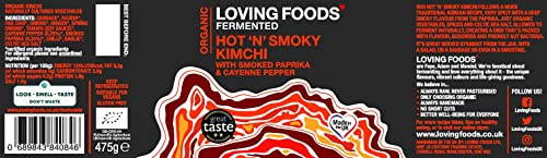 Loving Foods *Organic & Made in the UK* Hot 'n' Smoky Kimchi (475g) Raw, Unpasteurised & Bursting with Beneficial Live Bacteria (1 x Jar)