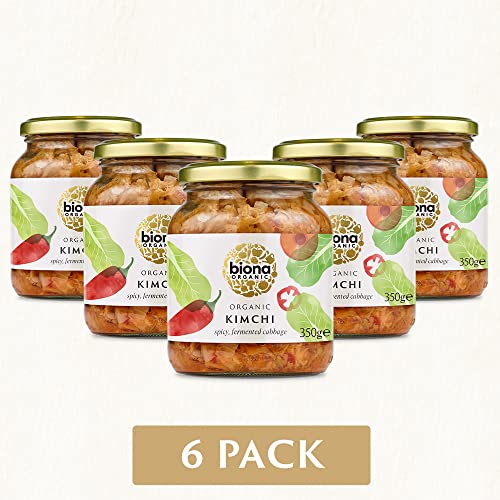 Biona Organic Kimchi 350 g, Pack of 6 - Fresh, Naturally Fermented Organic Vegetables - Napa and White Cabbage - With Spicy Chilli - Naturally Vegan - No Additives