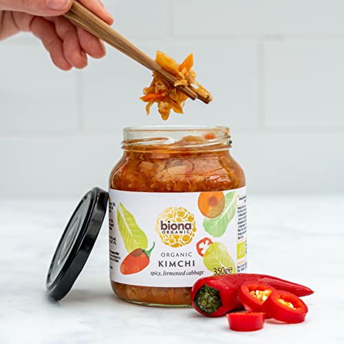 Biona Organic Kimchi 350 g, Pack of 6 - Fresh, Naturally Fermented Organic Vegetables - Napa and White Cabbage - With Spicy Chilli - Naturally Vegan - No Additives