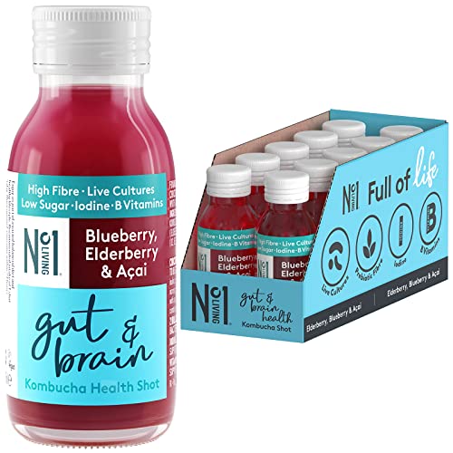 No.1 Living Kombucha Drink Health Shots - 10 x 60ml Bottles - High Fibre, Live Cultures, Low Sugar, 100% Natural, Vegan - Supporting Gut & Immune Health