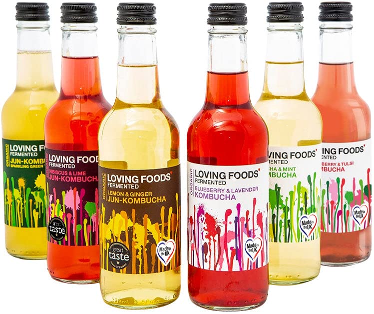 Loving Foods Award Winning *Organic & Made in The UK* Kombucha & Jun-Kombucha Mixed Case (330ml) Raw, Unpasteurised & Bursting with Beneficial Live Bacteria (6 x Bottles)