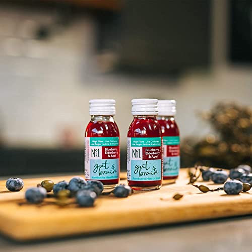 No.1 Living Kombucha Drink Health Shots - 10 x 60ml Bottles - High Fibre, Live Cultures, Low Sugar, 100% Natural, Vegan - Supporting Gut & Immune Health