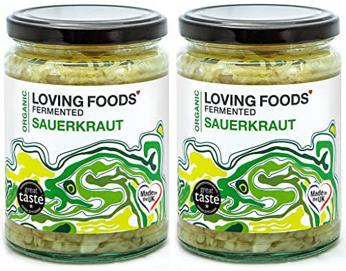 Loving Foods Award-Winning *Organic & Made in The UK* Sauerkraut (2 x 475g) Raw, Unpasteurised & Bursting with Beneficial Live Bacteria (2 x Jars)